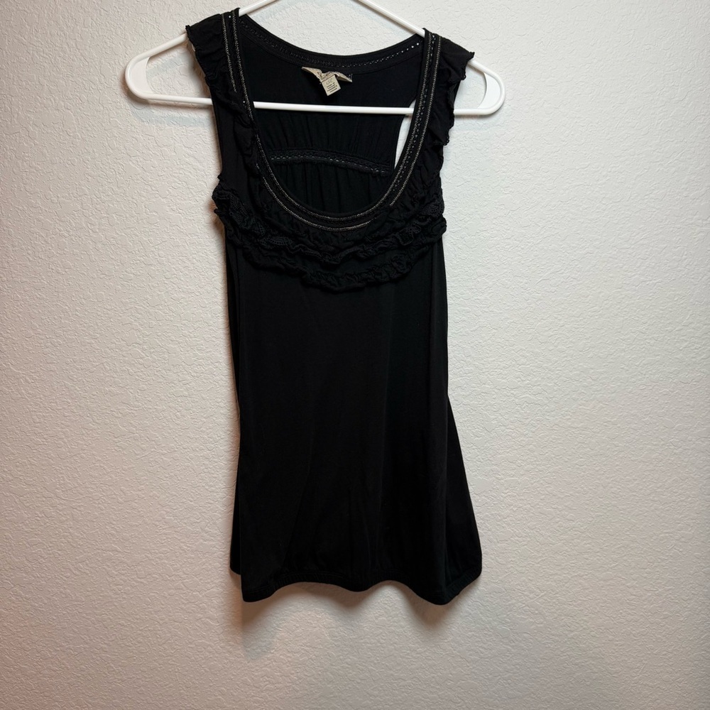 Ric Rac Black Ruffled Tank Top Medium